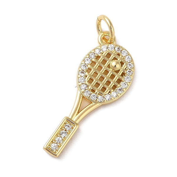 

PandaHall Rack Plating Brass & Clear Cubic Zirconia Pendants, Cadmium Free & Lead Free, Long-Lasting Plated, Badminton Racket, with Jump...