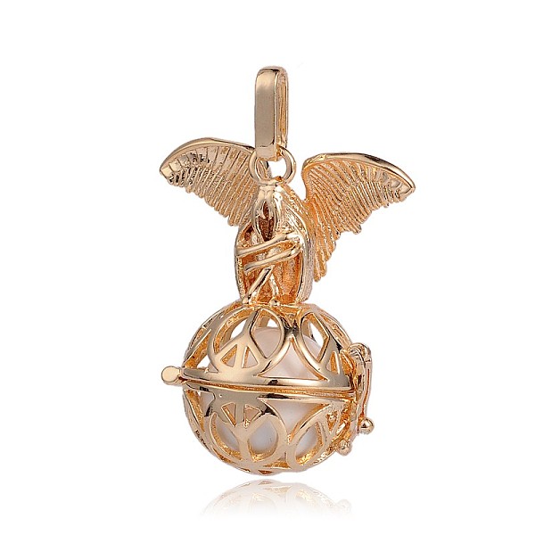 

PandaHall Golden Plated Brass Hollow Round Cage Pendants, with No Hole Spray Painted Brass Beads, White, 38x31x20mm, Hole: 3x8mm Brass Round...