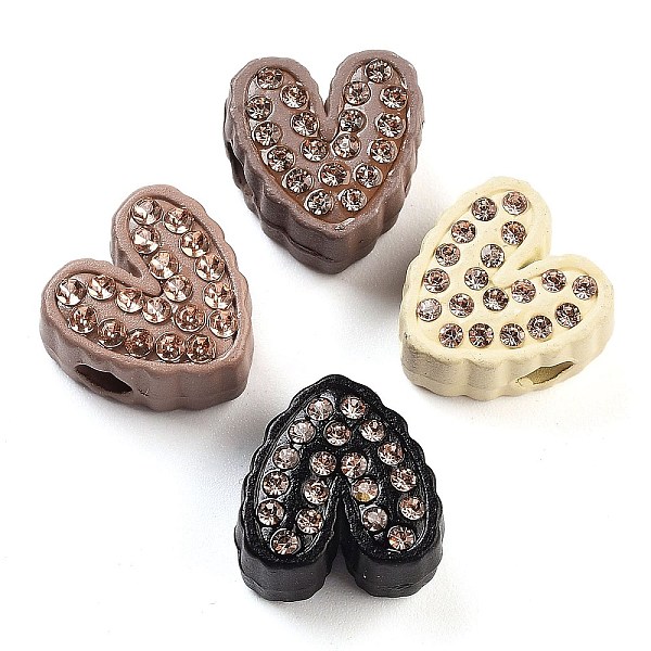

PandaHall Opaque Resin European Beads, with Rhinestone, Large Hole Beads, Heart, Mixed Color, 14x14x8mm, Hole: 4mm Resin Heart Multicolor