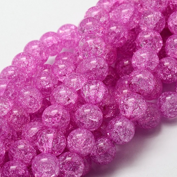 

PandaHall Crackle Glass Round Beads Strands, Magenta, 8mm, Hole: 1mm, about 48pcs/strand, 15.7 inch Glass Round Pink