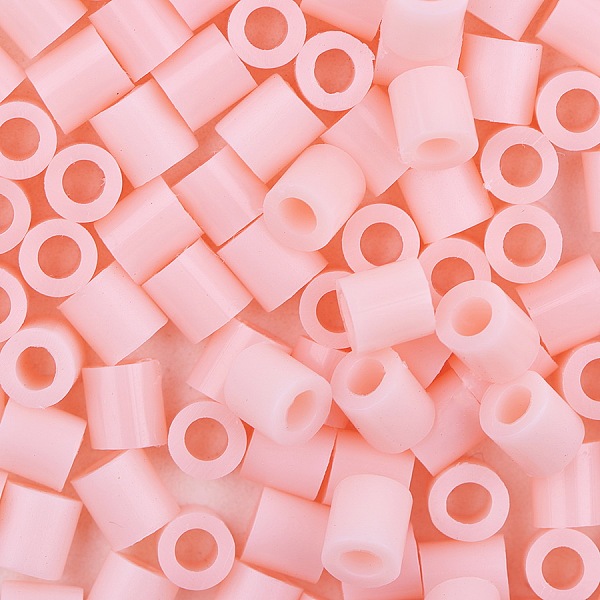 PandaHall 1 Box 5mm Melty Beads PE DIY Fuse Beads Refills for Kids, Tube, Pink, 5x5mm, Hole: 3mm, about 500pcs/box Plastic Tube Pink