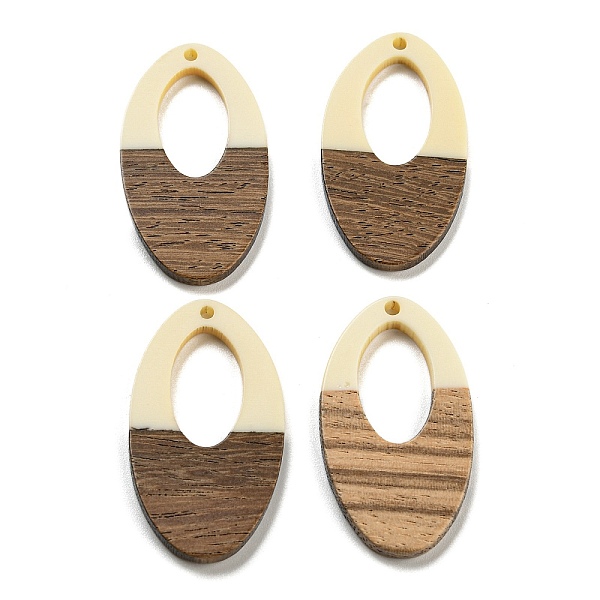 

PandaHall Opaque Resin & Walnut Wood Pendants, Oval Charms, Lemon Chiffon, 37.5x21x2.5~3mm, Hole: 1.8mm Resin+Wood Oval