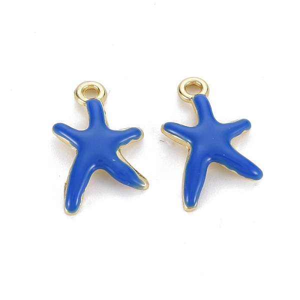 

PandaHall Rack Plating Alloy Pendants, with Enamel, Cadmium Free & Lead Free, Starfish, Light Gold, Blue, 17x11.5x3mm, Hole: 1.8mm...