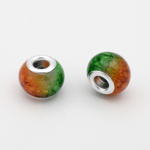 

PandaHall Large Hole Glass European Beads, with Silver Color Plated Brass Cores, Rondelle, Green, 14x10mm, Hole: 5mm Glass+Brass Core...