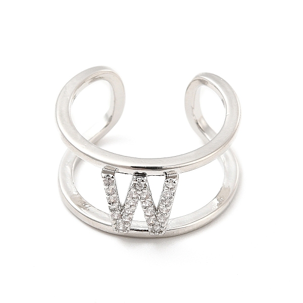 

PandaHall Clear Cubic Zirconia Initial Letter Open Cuff Ring, Platinum Brass Double Line Ring for Women, Lead Free & Cadmium Free, Letter.W...