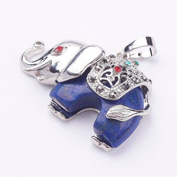 

PandaHall Natural Lapis Lazuli Pendants, with Rhinestone and Brass Findings, Elephant, Platinum, 25.5x36.5x10mm, Hole: 5x8mm Lapis Lazuli...