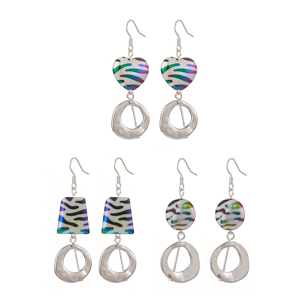 

PandaHall 3 Pair 3 Style Heart & Trapezoid & Flat Round Acrylic Dangle Earrings, 304 Stainless Steel Earring Donut Long Drop Earrings for...