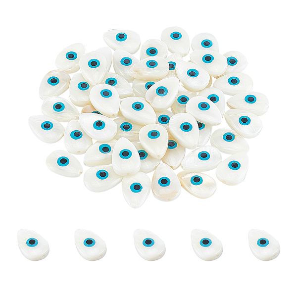 

PandaHall Natural Freshwater Shell Beads, Teardrop with Evil Eye, White, 14x9.5x3.5~6mm, Hole: 1mm, 50pcs/box Freshwater Shell Teardrop...