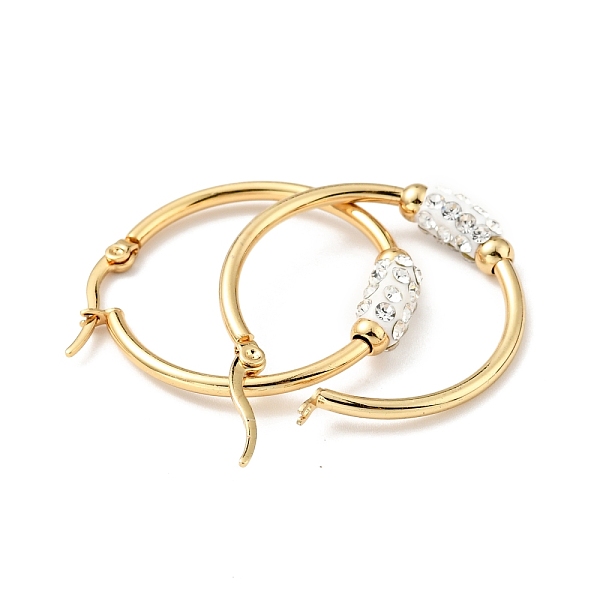 

PandaHall Crystal Rhinestone Tube Beaded Hoop Earrings, Vacuum Plating 201 Stainless Steel with 304 Stainless Steel Pins for Women, Golden..., Clear