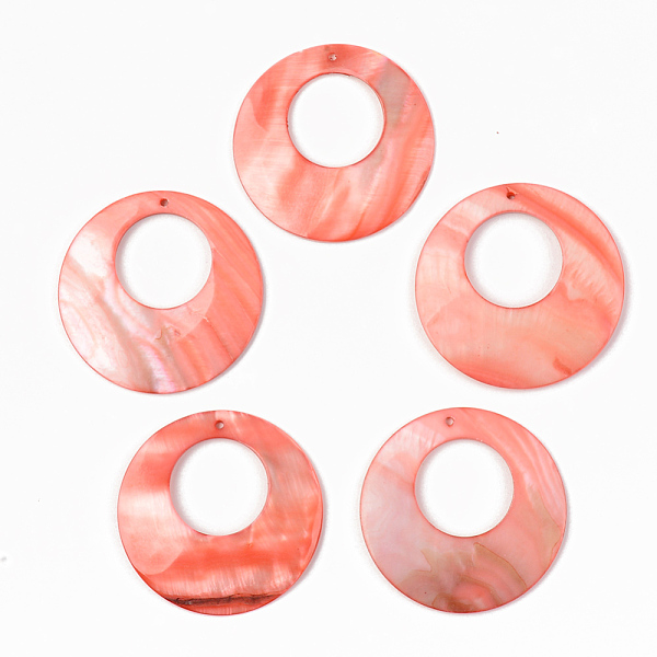 

PandaHall Natural Freshwater Shell Pendants, Flat Round, Dyed, Coral, 44~45x3~4mm, Hole: 1.6mm Freshwater Shell Flat Round Red