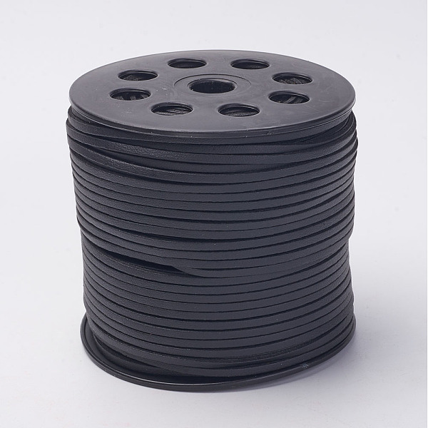 

PandaHall Korean Faux Suede Cord, Faux Suede Lace, with PU Leather, Black, 3x1.5mm, about 100yards/roll(300 feet/roll) Faux Suede Black