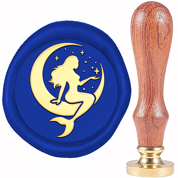 

PandaHall Brass Wax Seal Stamp, with Wood Handle, Golden, for DIY Scrapbooking, Mermaid Pattern, 20mm Brass Mermaid Gold