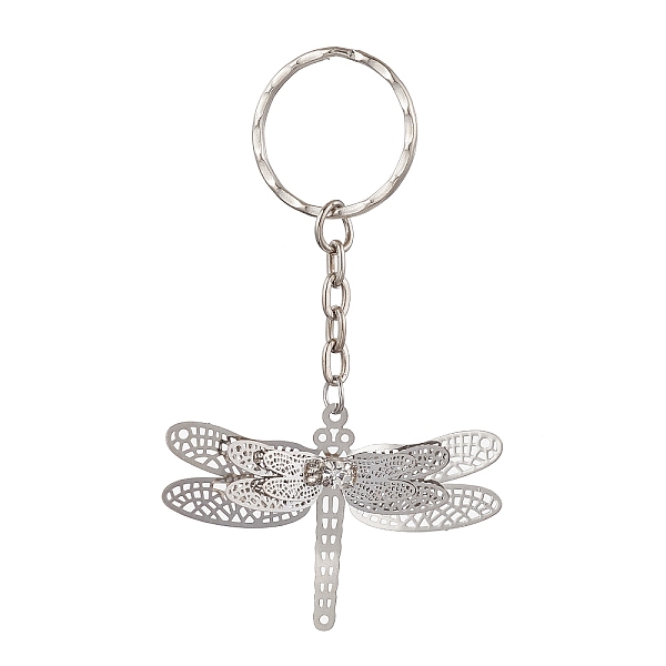

PandaHall Brass Pendant Keychain, with Iron Split Key Rings, Platinum, Dragonfly, 8.5cm Brass Dragonfly