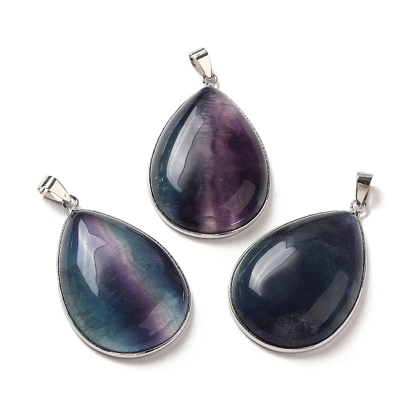 

PandaHall Natural Fluorite Pendants, Teardrop Charms, with Brass Findings, Lead Free & Cadmium Free, Platinum, 40x26x8.5mm, Hole: 6mm...