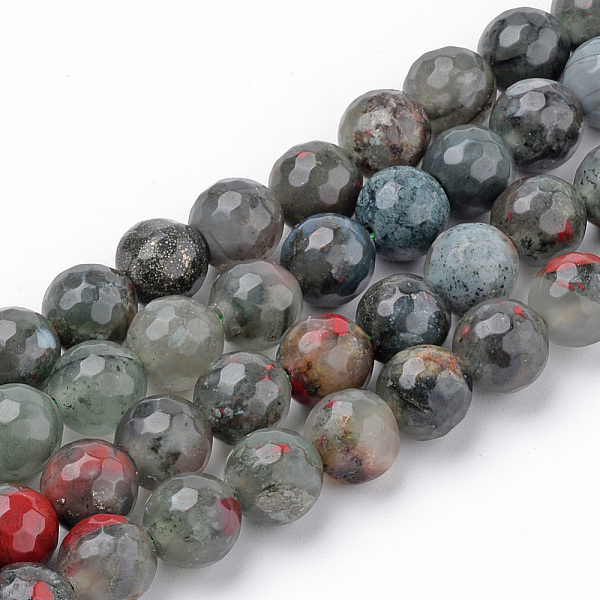 PandaHall Natural African Bloodstone Beads Strands, Heliotrope Stone Beads, Faceted, Round, 4~4.5mm, Hole: 1mm, about 96pcs/strand, 15.5...