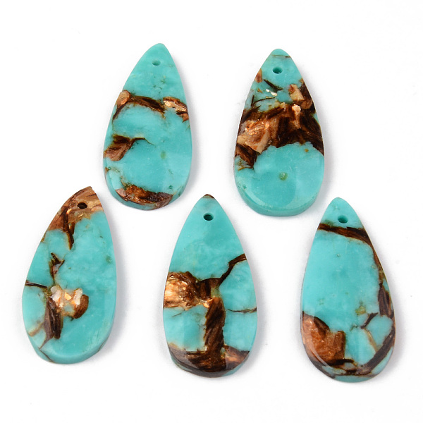 

PandaHall Assembled Natural Bronzite and Synthetic Turquoise Pendants, Teardrop, 35x16~17x4~5mm, Hole: 1.4mm Synthetic Turquoise Teardrop