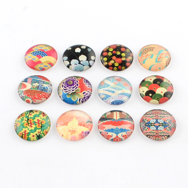 

PandaHall Half Round/Dome Pattern Photo Glass Flatback Cabochons for DIY Projects, Mixed Color, 14x4mm Glass Half Round Multicolor
