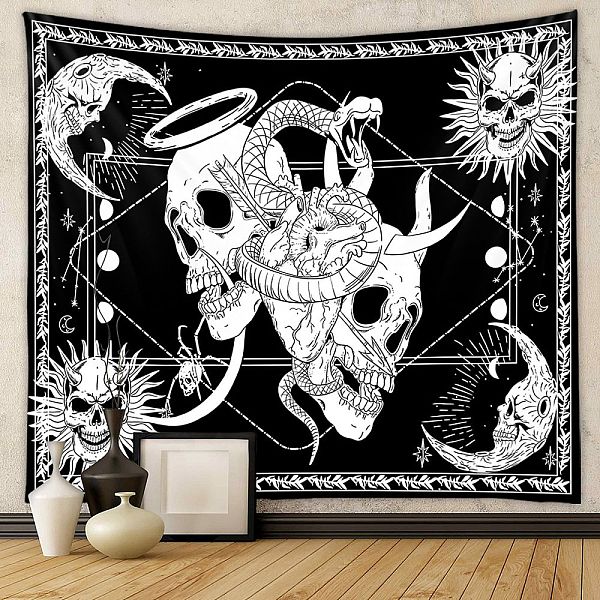 

PandaHall Snake & Skull Pattern Polyester Wall Hanging Tapestry, Moon and Sun Tapestry for Bedroom Living Room Decoration, Rectangle, Black...