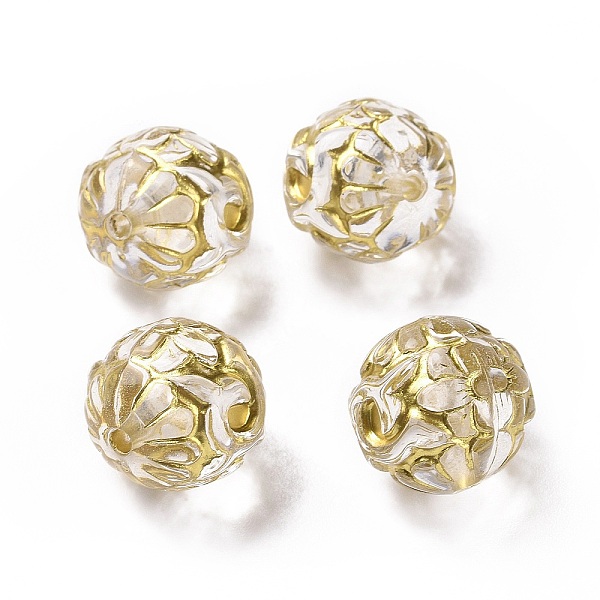 

PandaHall Plating Acrylic Beads, Golden Metal Enlaced, Round with Flower, Clear, 15.5mm, Hole: 2mm, about 209pcs/500g Acrylic Round Clear