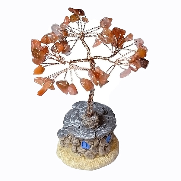 

PandaHall Natural Carnelian Chips Tree Decorations, House Base Copper Wire Feng Shui Energy Stone Gift for Home Desktop Decoration, 80~100mm...