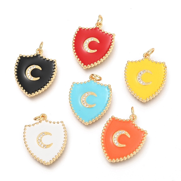 

PandaHall Brass Micro Pave Clear Cubic Zirconia Pendants, Long-Lasting Plated, with Jump Rings & Enamel, Real 18K Gold Plated, Shield with..., Multicolor
