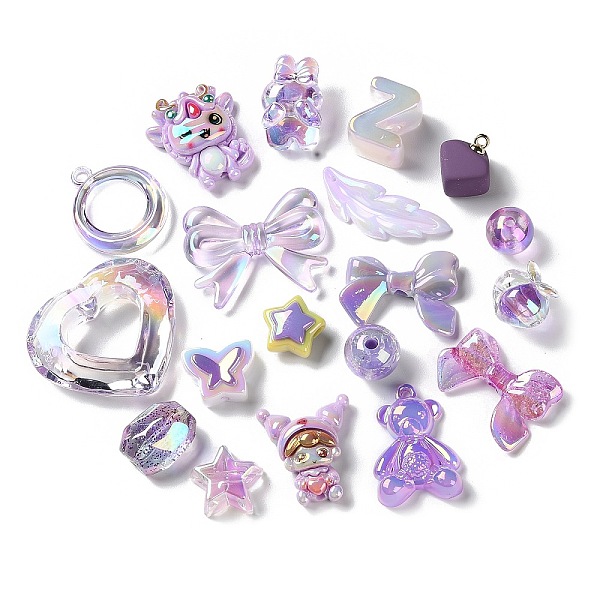 

PandaHall Mixed Style Acrylic Beads, Mixed Shape, Purple, 13~39x13.5~44x6~15mm, Hole: 1.5~5mm, about 167pcs/500g Acrylic Mixed Shapes Purple