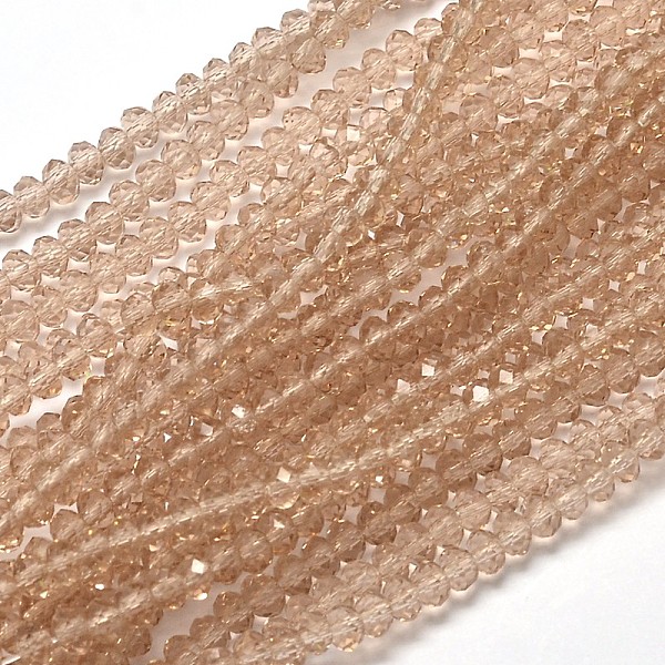 

PandaHall Faceted Rondelle Transparent Glass Beads Strands, BurlyWood, 4x3mm, Hole: 1mm, about 113~115pcs/strand, 41~42cm Glass Rondelle..., Orange