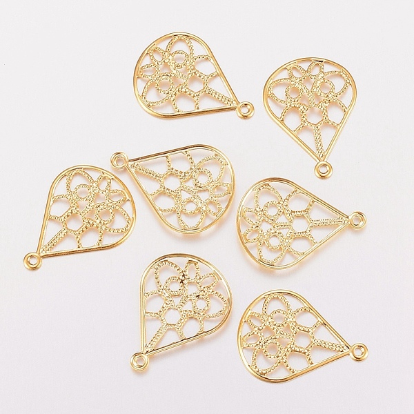 

PandaHall 201 Stainless Steel Filigree Pendants, Textured, teardrop, with Floral Pattern , Golden, 20x15x1.2mm, Hole: 1mm 201 Stainless...