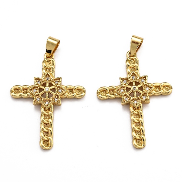 

PandaHall Brass Micro Pave Clear Cubic Zirconia Pendants, Long-Lasting Plated, Cross, Real 18K Gold Plated, 36x26.5x4mm, Hole: 3.5x5.5mm...