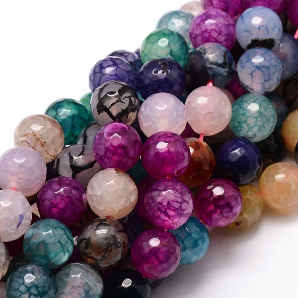 

PandaHall Dyed Natural Agate Faceted Round Beads Strands, Colorful, 10mm, Hole: 1mm, about 38pcs/strand, 14.5 inch Crackle Agate Round