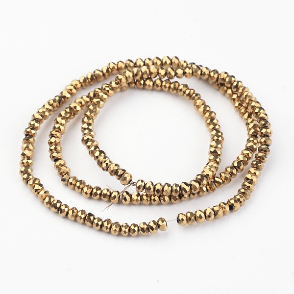 

PandaHall Electroplate Glass Bead Strands, Faceted, Rondelle, Golden Plated, 3x2mm, Hole: 1mm, about 165~169pcs/strand, 15~16 inch(38~40cm)...