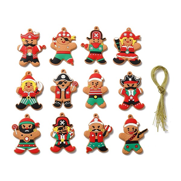 

PandaHall PVC Hanging Decorations, with Cord, Pirate Gingerbread Man, for Christmas, Mixed Color, Pendant: 68.5~71.5x43.5~52x4~5mm, Hole..., Multicolor