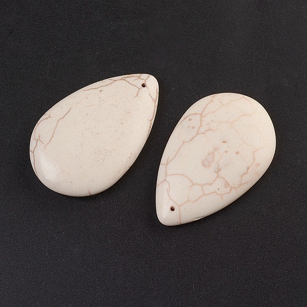 

PandaHall Synthetic Turquoise Big Pendants, teardrop, White, 54x34x10.5~11mm, Hole: 1mm, about 10pcs/bag Synthetic Turquoise Teardrop White
