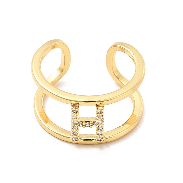 

PandaHall Clear Cubic Zirconia Initial Letter Open Cuff Ring, Real 18K Gold Plated Brass Double Line Ring for Women, Lead Free & Cadmium...