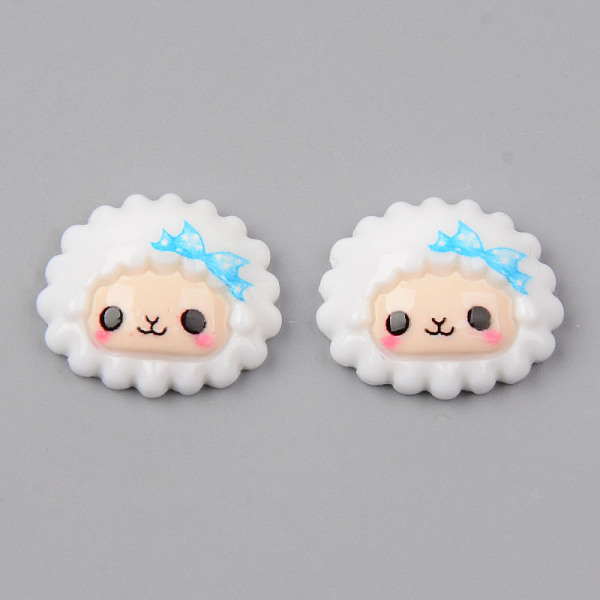 

PandaHall Opaque Resin Cabochons, Sheep Shape with Deep Skyblue Bowknot, White, 16x19x6mm Resin Sheep White