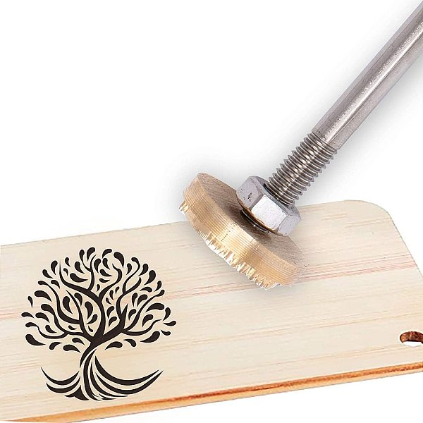 PandaHall Stamping Embossing Soldering Brass with Stamp, for Cake/Wood, Tree Pattern, 30mm Brass Tree