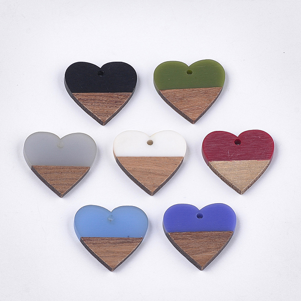 

PandaHall Resin & Walnut Wood Pendants, Heart, Mixed Color, 24x25x3.5~4mm, Hole: 2mm Resin+Wood Heart Multicolor