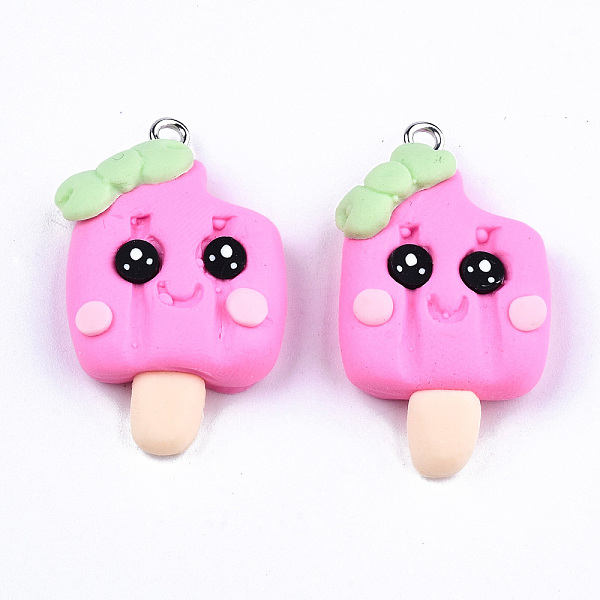 

PandaHall Handmade Polymer Clay Charms, with Platinum Tone Iron Findings, Ice Cream, Hot Pink, 32~33.5x19~20x7mm, Hole: 2mm Polymer Clay...