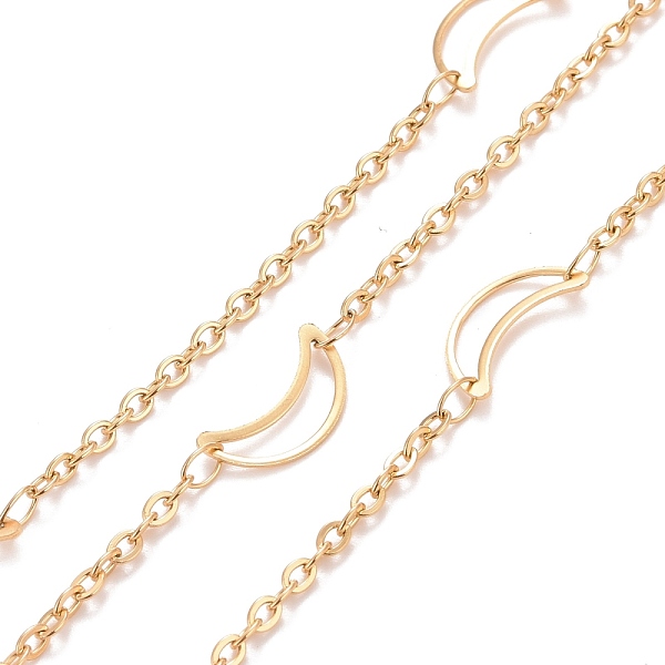 

PandaHall Vacuum Plating 304 Stainless Steel Moon Link Cable Chains, Soldered, with Spool, Golden, 3x2x0.5mm 304 Stainless Steel