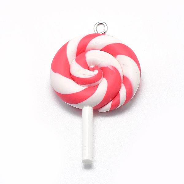 

PandaHall Handmade Polymer Clay Big Pendants, Lollipop, Red, 48~56x27~29x7~10mm, Hole: 2mm Polymer Clay Candy Red