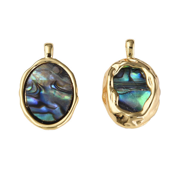 

PandaHall Synthetic Abalone Shell/Paua Shell Pendants, with Real 18K Gold Plated Brass Findings, Nickel Free, Oval, Colorful, 20x12x3mm...