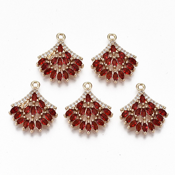 

PandaHall Brass Micro Pave Cubic Zirconia Pendants, Light Gold, Long-Lasting Plated, Cadmium Free & Lead Free, Fan, Red, 21x18x3mm, Hole...