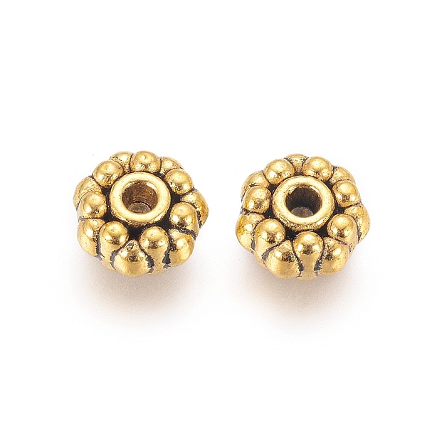 

PandaHall Tibetan Style Alloy Spacer Beads, Cadmium Free & Lead Free, Flower, Antique Golden, 8x4mm, Hole:2mm Alloy Flower
