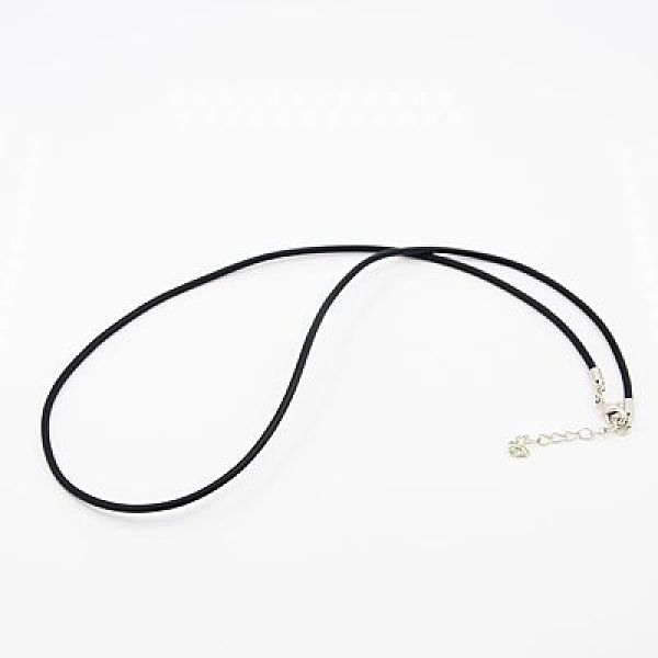 PandaHall Rubber Cord, For Necklace Making, with Alloy Lobster Clasps, Platinum, Black, 18.1 inch Synthetic Rubber Black