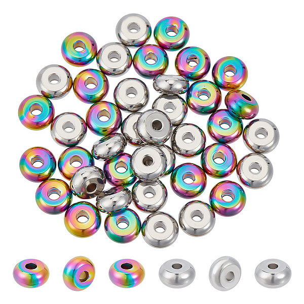 

PandaHall Unicraftale 40Pcs 2 Styles 201 & 304 Stainless Steel Beads Sets, Disc/Rondelle, Mixed Color, 9.5~10x5mm, Hole: 3mm, 20pcs/style...