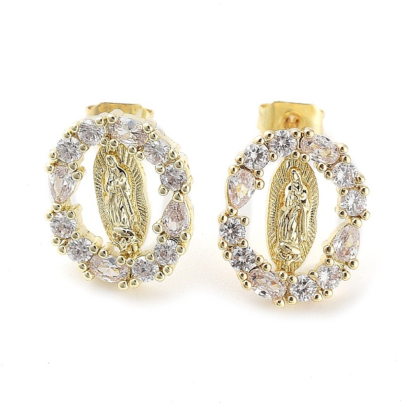 

PandaHall Brass Micro Pave Cubic Zirconia Stud Earrings for Women, Virgin Mary, Real 18K Gold Plated, 13.5x11.5mm Cubic Zirconia Human