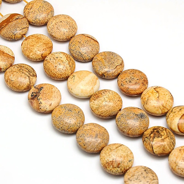 

PandaHall Natural Flat Round Picture Jasper Beads Strands, 20x7~9mm, Hole: 1mm, about 20pcs/strand, 15.74 inch Picture Jasper Flat Round
