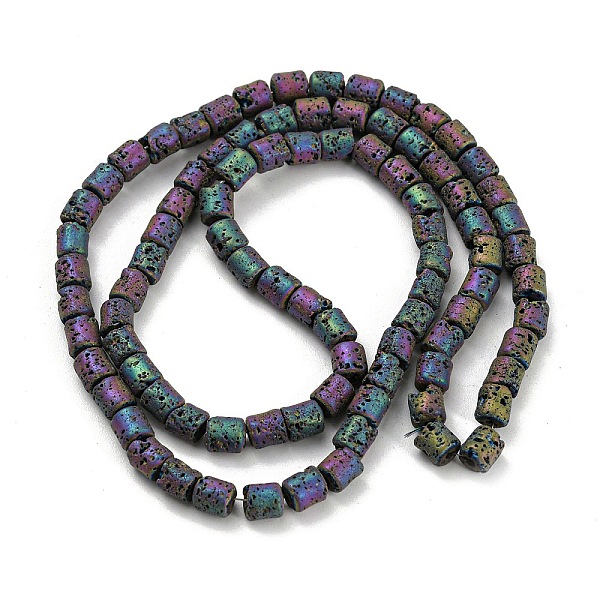 

PandaHall Electroplated Natural Lava Rock Beads Strands, Column, Rainbow Plated, 4~4.5x4.5~5mm, Hole: 0.9mm, about 78pcs/strand, 16.14''...
