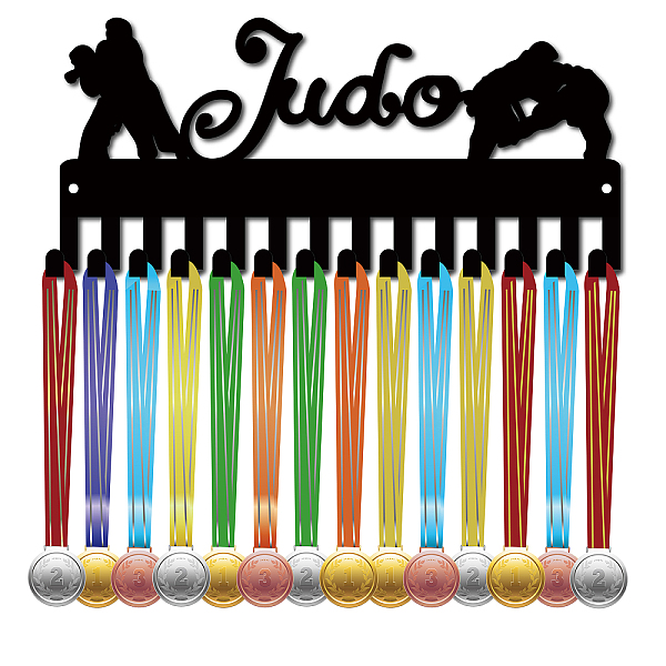 

PandaHall Iron Medal Holder Frame, Medals Display Hanger Rack, 14 Hooks, with Screws, Judo Pattern, 130x290mm Iron Sports