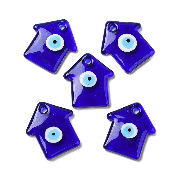 

PandaHall Handmade Evil Eye Lampwork Pendants, House Charm, Blue, 42.5x38.5x6mm, Hole: 4.5mm Lampwork House Blue